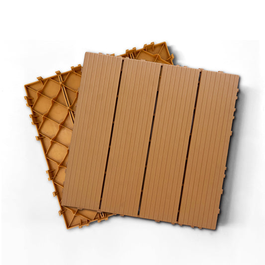 Plastic Composite Deck Tiles Set of 35pcs, Composite Decking Resist Rust, Water, Weather, Indoor&Outdoor, Easy to DIY & Maintain, Ideal for Patios, Balconies, Rooftops, Decks, 12x12' Wood color