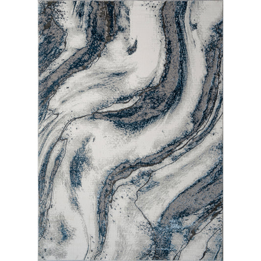 'Ziv' Luxury Area Rug in Blue and Grey Abstract Design