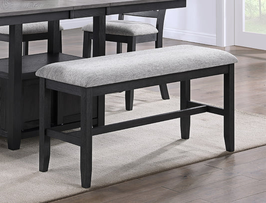 1pc Farmhouse Transitional Counter Height Upholstered Bench in Light Grey Wooden Dining Room Furniture Black/Gray