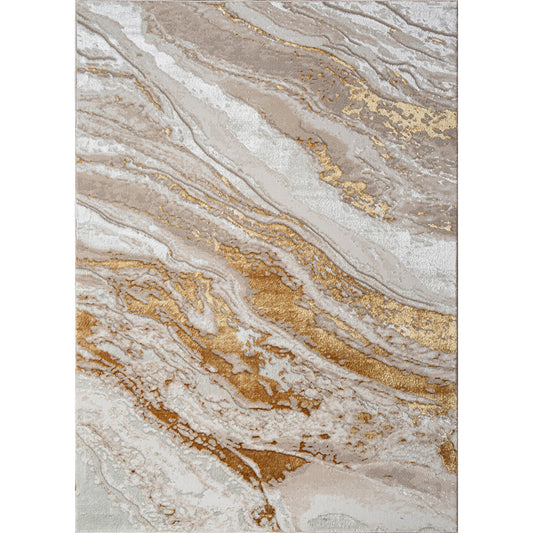 'Adina' Luxury Area Rug in Beige and Gold Abstract Design