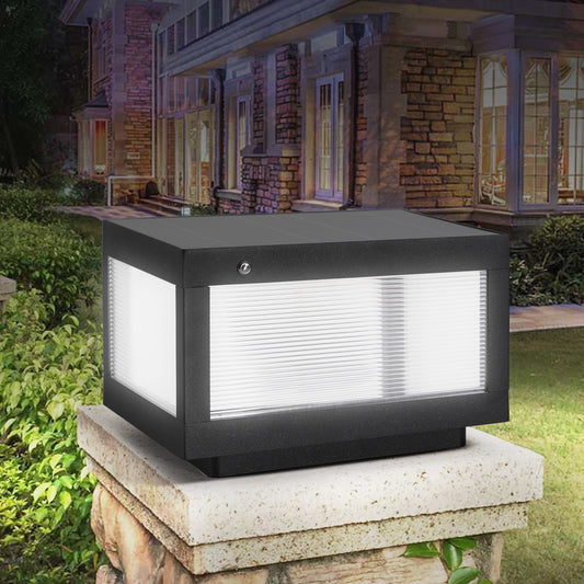 12' Black Solar Powered LED Post Cap Light, Modern Outdoor LED Fence Light for Pathways, Decks, and Patios (1-Pack)