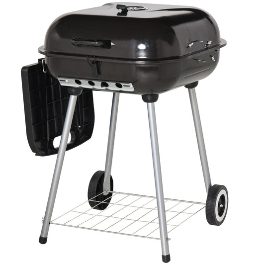 Outsunny 21' Portable Charcoal Grill with Wheels and Bottom Shelf, BBQ Smoker with Adjustable Vents on Lid for Picnic Camping Backyard Cooking, Black