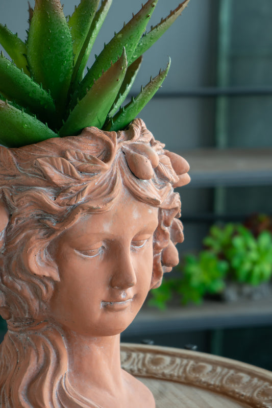 8x9x11.5' Brown Head Bust Planter, Greek Style Cement Head Planter - Indoor Outdoor Home Garden Decor