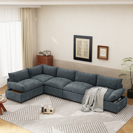 115.5' Modular Deep Gray Sectional Sofa with Durable Polyester Upholstery, Plush Cushions, Hidden Storage Compartments, and Versatile Design for Living Room, Lounge, or Office'