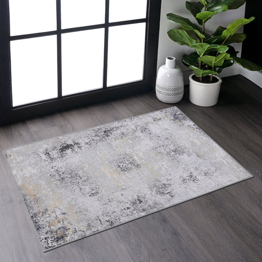 Naar 2x3, Machine Washable Area Rugs, Low-Pile, Non-Slip, Non-Shedding, Foldable, Kid & Pet Friendly - Area Rugs for living room, bedroom, kitchen, dining room rug - Perfect Gift, (Gray/Gold, 2' x 3')