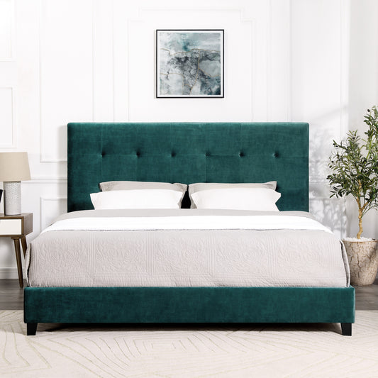 King Size Green Velvet Tufted Upholstered Platform Bed