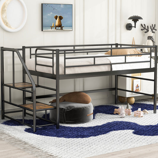 Mid Loft Bed with Storage stairs, Twin, Black