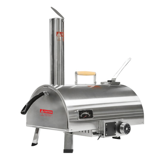 Pizza Oven Outdoor 12' Automatic Rotatable Pizza Ovens Portable Stainless Steel Wood Fired Pizza Oven Pizza Maker with Built-in Thermometer Pizza Cutter Carry Bag