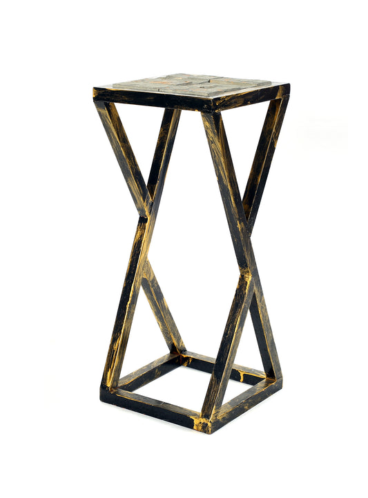 19.5' Grey Stone Slab Black / Gold Plant Stand