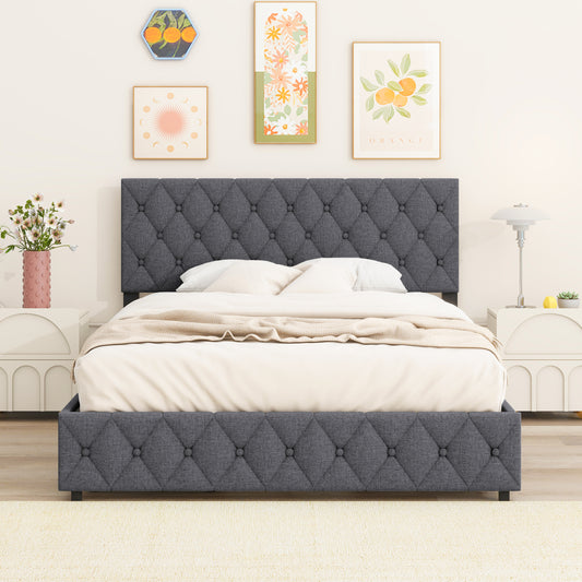 Upholstered Full Bed w/ Storage & Adjustable Headboard - Grey