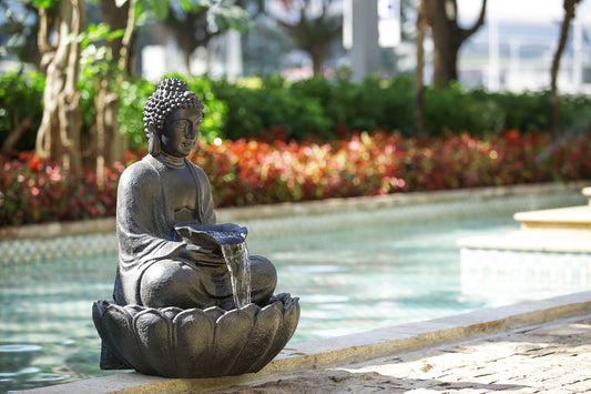 24x20.5x34' Dark Gray Buddha Statue Water Fountain, Indoor Outdoor Polyresin Fountain with Light