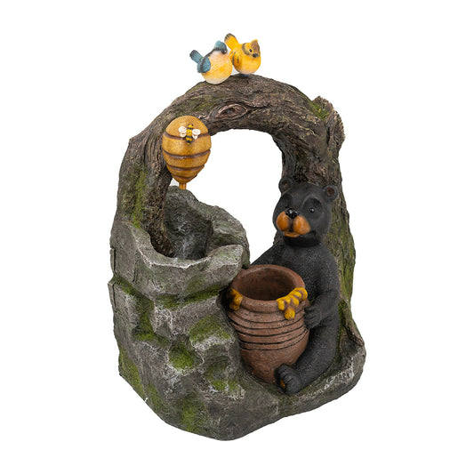 18.5x11.8x22.6' Decorative Two-Tiered Water Fountain with Woodland Animal Design, Outdoor Fountain with Light and Pump