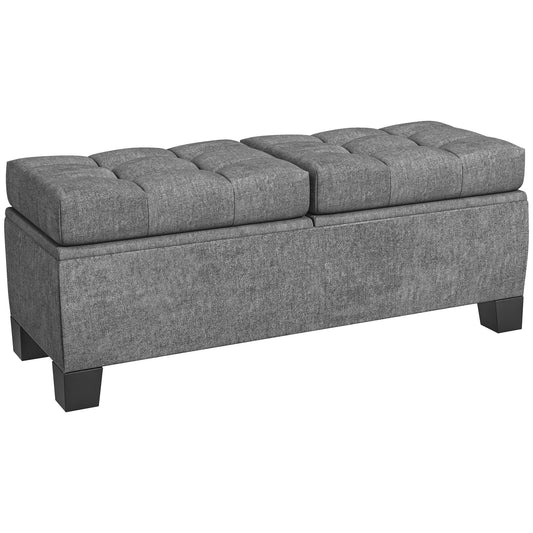 46' Storage Ottoman Bench, Upholstered End of Bed Bench with Steel Frame, Button Tufted Storage Bench with Safety Hinges for Living Room, Entryway, Bedroom, Gray