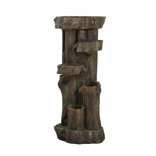 11x13.4x31.5' Rustic Decorative Tree Trunk 5 Tier Water Fountain, with Light and Pump, for Indoor and Outdoor