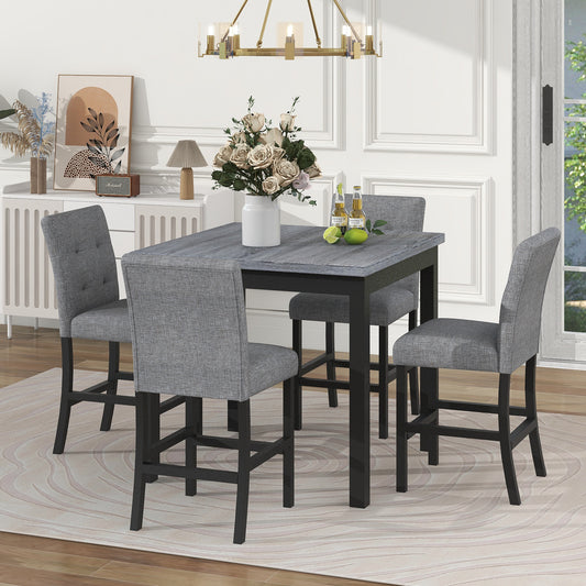 TOPMAX 5-Piece Counter Height Dining Set Wood Square Dining Room Table and Chairs Stools w/Footrest & 4 Upholstered high-back Chairs,Black