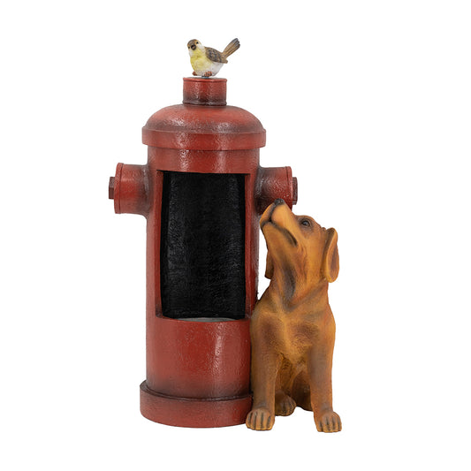 16.2x11x26.8' Red Fire Hydrant Water Fountain with Dog and Bird Accents, Outdoor Fountian with Light and Pump