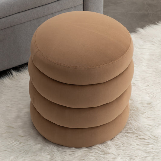 006-Soft Velvet  Round Ottoman Footrest Stool,Coffee