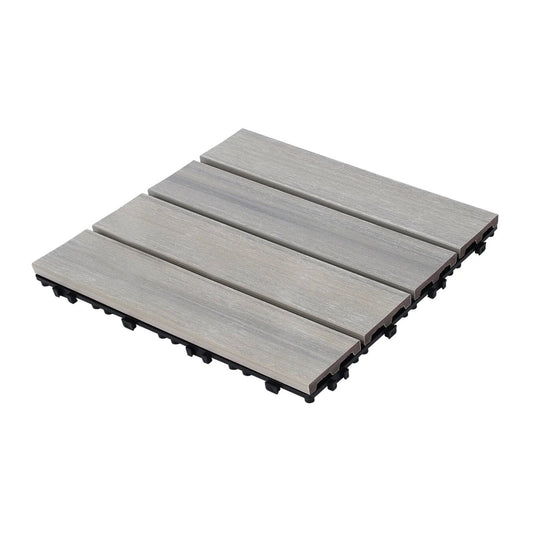 Patio Floor Tiles Pack of 11  WPC Wood-Plastic Composite Patio Deck Tiles DIY Interlocking Decking Tiles, Quick Deck Floor Tile, Court Tile, Water Resistant Indoor Outdoor -11.8' SKYGREY