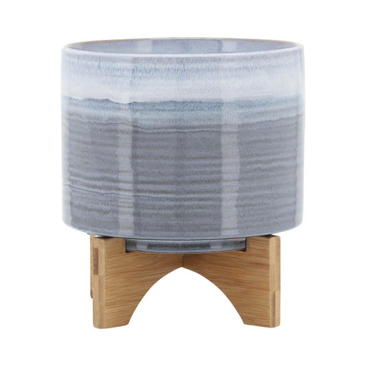 CERAMIC 8' PLANTER ON STAND, BLUE FADE