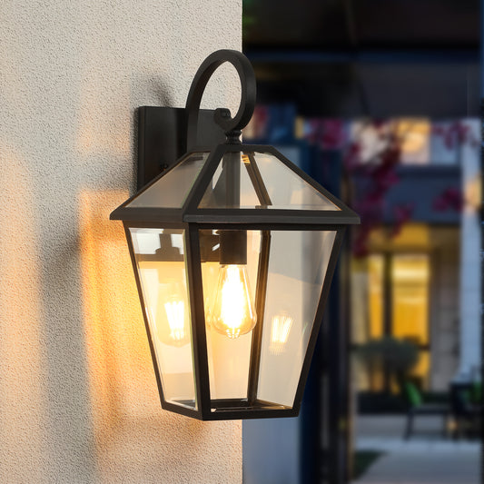 10' 2pcs Outdoor Wall Lanterns, Black Finish Weatherproof Wall Sconce with Clear Glass Panels, Vintage Exterior Light Fixtures for Porch, Patio, Garage, and Entryway (Bulb Not Included)